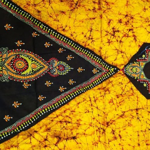 Ladies Kantha Work Tussar Silk Unstitched Suit