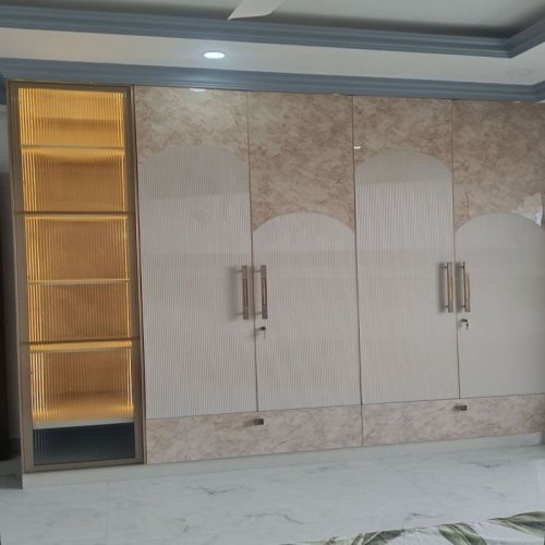 White Wooden Printed Modular Wardrobe