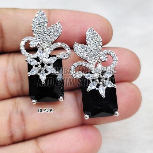Ladies Brass Black Stone Earring