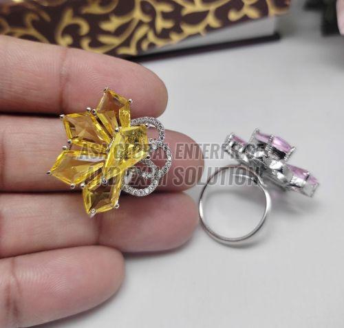 Ladies Brass Flower Crystal Finger Ring