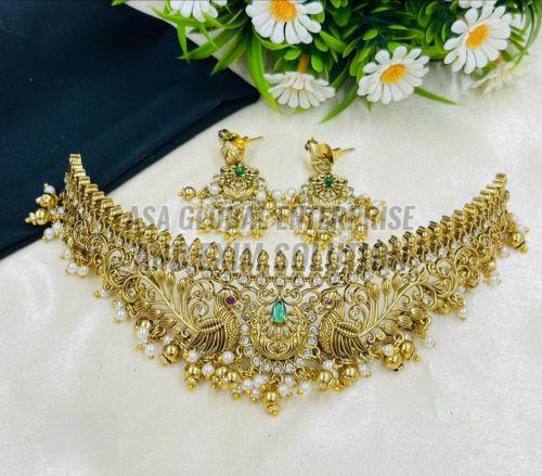 Ladies Brass Golden Peacock Design Necklace Set