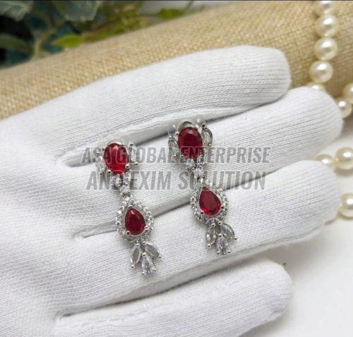 Ladies Brass Red Stone Earring