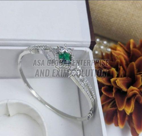 Ladies Brass Silver And Green Modern CZ Bracelet