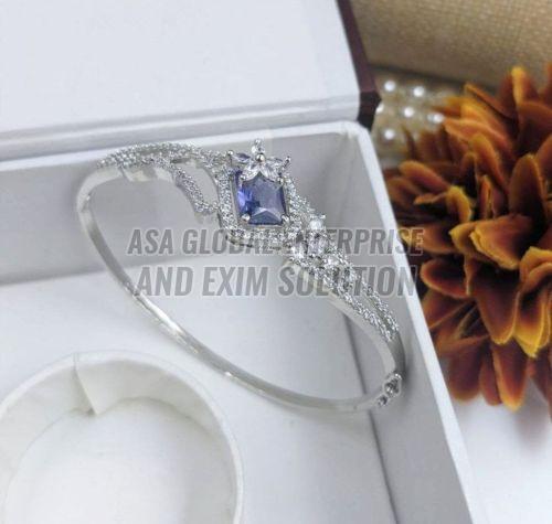 Ladies Brass Silver And Lavender Modern CZ Bracelet