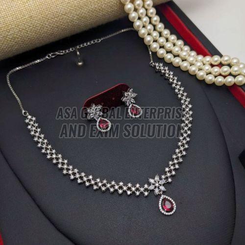 Ladies Pink Stone Brass Necklace Set