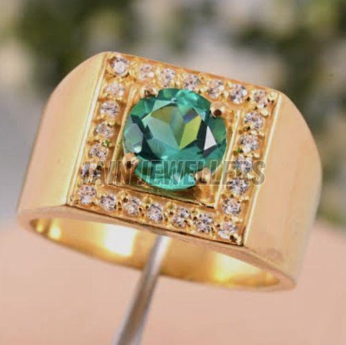 Natural Emerald Gold Mens Ring