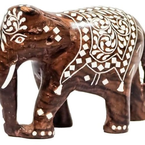 Wooden Inlay Down Elephant Showpiece