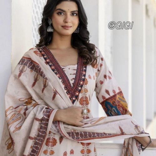 Ladies Premium Cotton Printed Kurti Pant and Dupatta Set