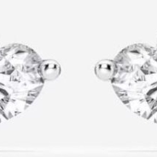 Heart and Emerald Cut White Gold Diamond Stud Earrings