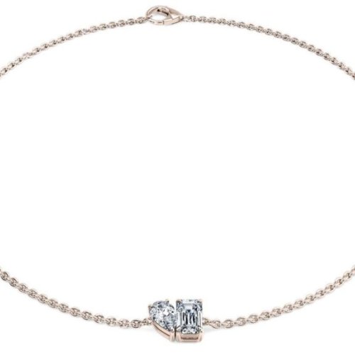 Ladies Rose Gold Pear and Emerald Diamond Bracelet