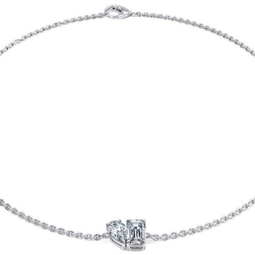 Ladies White Gold Pear and Emerald Diamond Bracelet