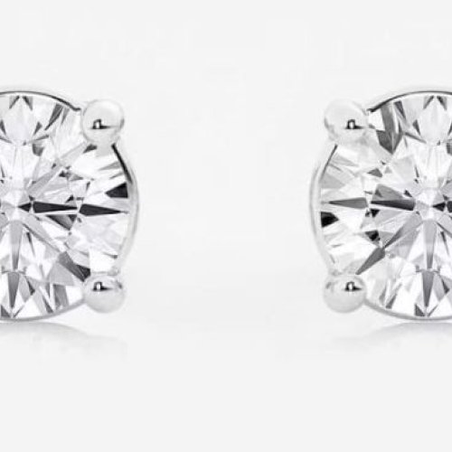 Polished White Gold Round Diamond Stud Earrings