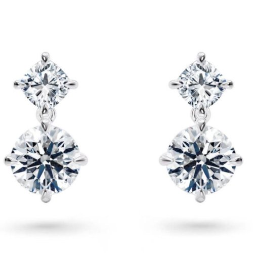 Round and Cushion Cut White Gold Party Wear Diamond Earrings