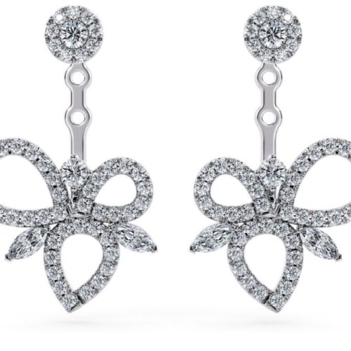Round Cut Diamond White Gold Designer Drop Earrings