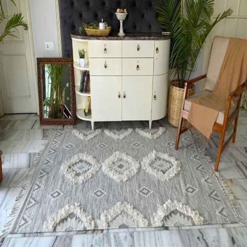 A63 White &AMP; Grey Flat Weave Wool Durries