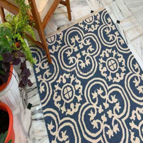 A 22 Blue Flat Weave Cotton Durries