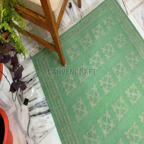 A 25 Green Flat Weave Cotton Durries