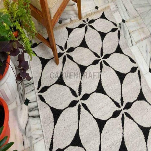 A 32  Floral Print Flat Weave Wool Durries