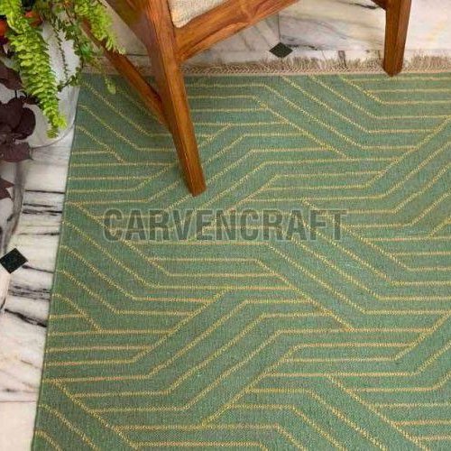 A 34  Green Flat Weave Viscose Durries