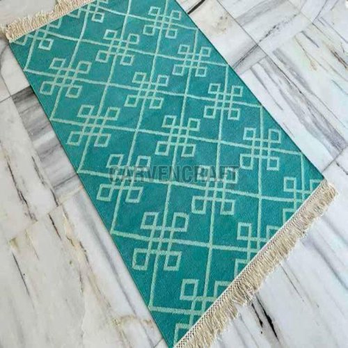 A 40 Aqua Green Flat Weave Cotton Durries