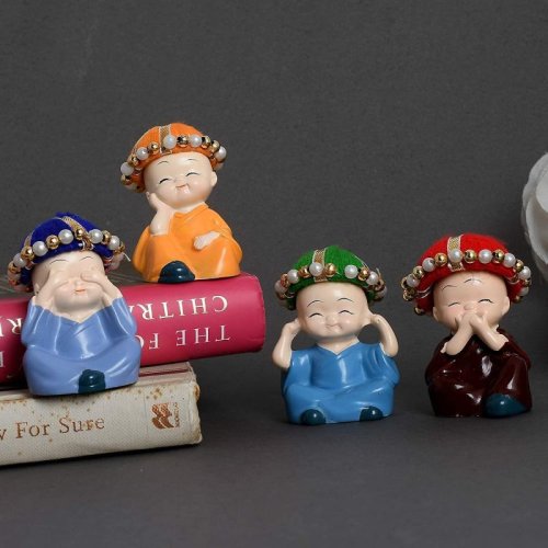 Set Of 4 Buddha Monks Cute Statue