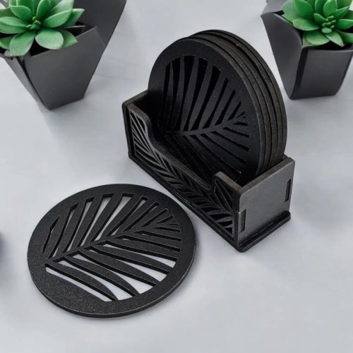 Wooden Black Tea Coaster Set