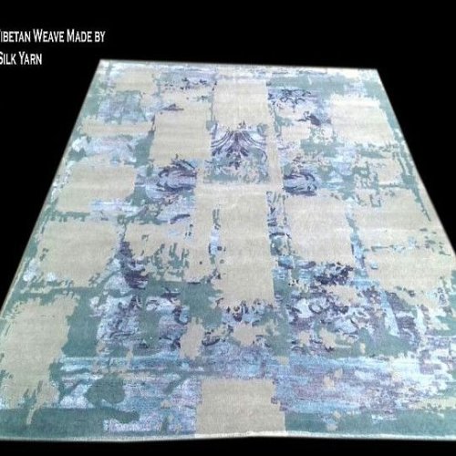 250x300 Inch Green and Grey Modern Tibetan Weave Bamboo Silk Rug