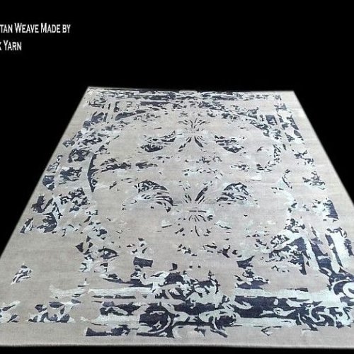 270x360 Inch Blue and Grey Modern Tibetan Weave Bamboo Silk Rug