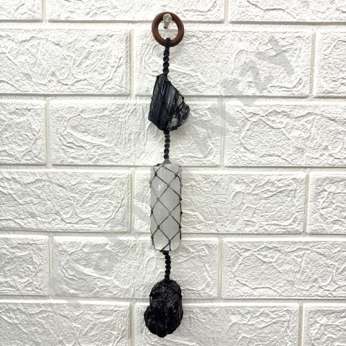 Hand-Knotted Wall Hanging with Black Tourmaline &AMP; Selenite - Handmade