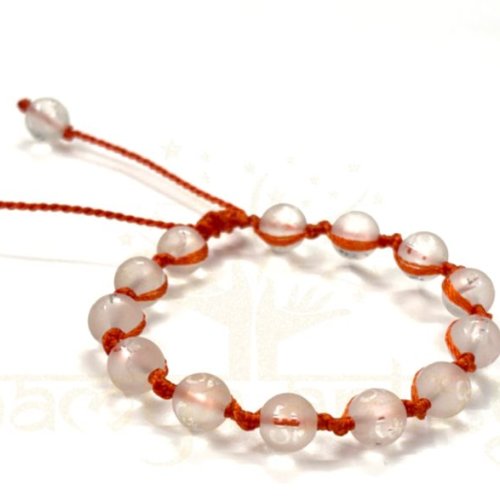Handmade 8mm Om Imprints Clear Quartz Gemstone Hand-Knotted Macrame Healing Bracelet