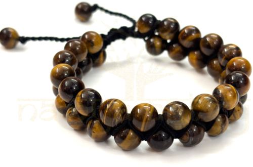Handmade, Natural &AMP;AMP; Beautiful 8mm Tiger Eye Gemstone Double Line Macrame Healing Bracelet