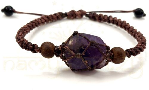 Handmade, Natural, &AMP;AMP; Beautiful Faceted Amethyst Tumbled Gemstone Macrame Healing Unisex Bracelet