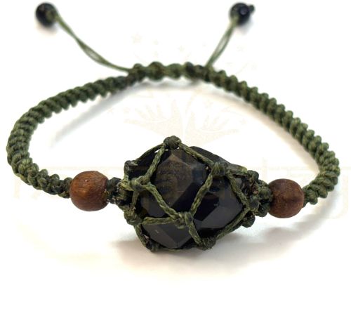 Handmade, Natural, &AMP;AMP; Beautiful Faceted Black Onyx Tumbled Gemstone Macrame Healing Unisex Bracelet
