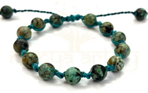 Handmade, Natural &AMP;AMP; Beautiful 8mm African Turquoise Gemstone Hand-Knotted Macrame Healing Bracelet