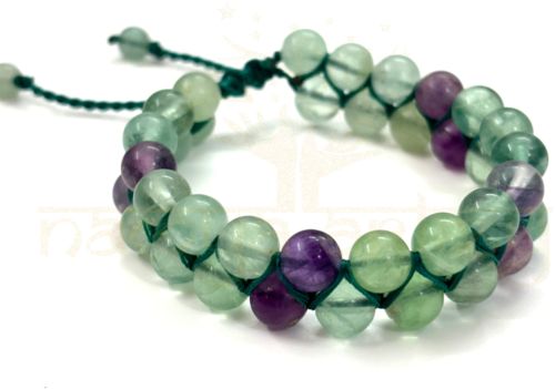 Handmade, Natural &AMP;AMP; Beautiful 8mm Fluorite Gemstone Double Line Macrame Healing Bracelet