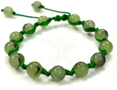 Handmade, Natural &AMP;AMP; Beautiful 8mm Prehnite Gemstone Hand-Knotted Macrame Healing Bracelet