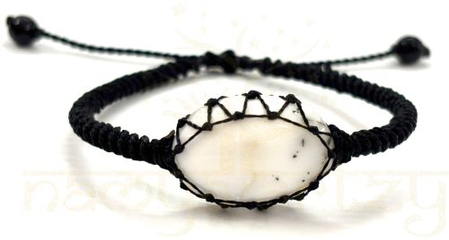 Handmade, Natural, &AMP;AMP; Beautiful Cabochon Dendritic Opal Gemstone Macrame Healing Unisex Bracelet