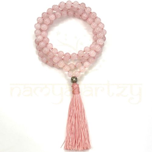 Handmade, Natural Rose Quartz Gemstones 108 Beads Hand-Knotted Mala Necklace