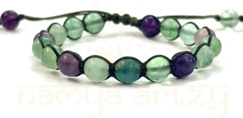 Two-Sided Hand-Knotted, Natural 8mm Fluorite Gemstones Fashion Healing Macrame Bracelet