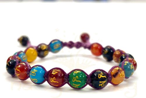 Two-Sided Hand-Knotted, Natural 8mm Om Mani Padme Hum Gemstones Fashion Healing Macrame Bracelet