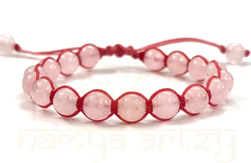 Two-Sided Hand-Knotted, Natural 8mm Rose Quartz Gemstones Fashion Healing Macrame Bracelet