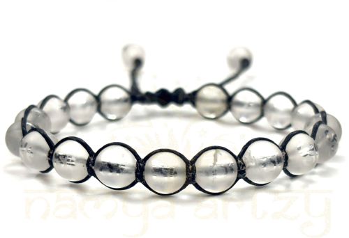 Two-Sided Hand-Knotted, Natural &AMP;AMP; High Grade 8mm Crystals Om Imprints Healing  Macrame Bracelet