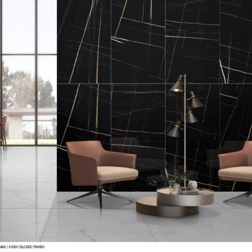 Laurent Black High Gloss Vitrified Tiles