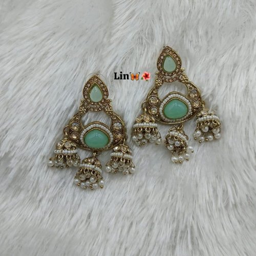 Gold Plated Pota Stone And Pearl Jhumki
