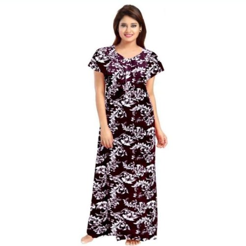 Brown Printed Pure Cotton Nighty