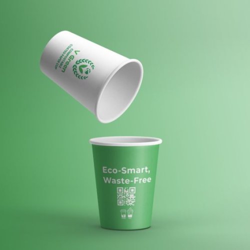 Green & White Bio Compostable Paper Cup