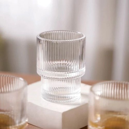 Ribbed Design Stackable Drinking Glass Set