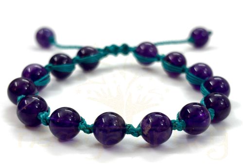 Handmade, Natural Amethyst Round Gemstone Hand-Knotted Bracelet