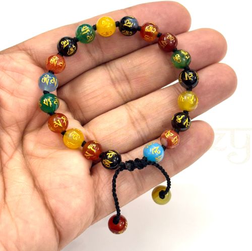 Handmade, Natural &AMP;AMP; Beautiful 8mm Om Mani Padme Hum or Onyx Hand-Knotted Protection Bracelet