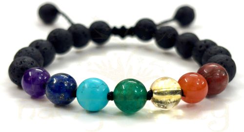 Handmade, Natural &AMP;AMP; Beautiful 8mm 7 Chakra and Volcano Lava Hand-Knotted Protection Bracelet